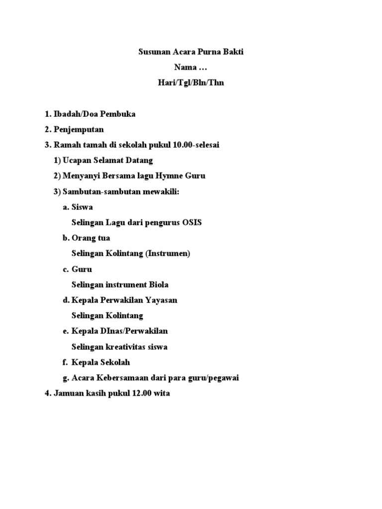 Susunan Acara Purna Bakti | PDF