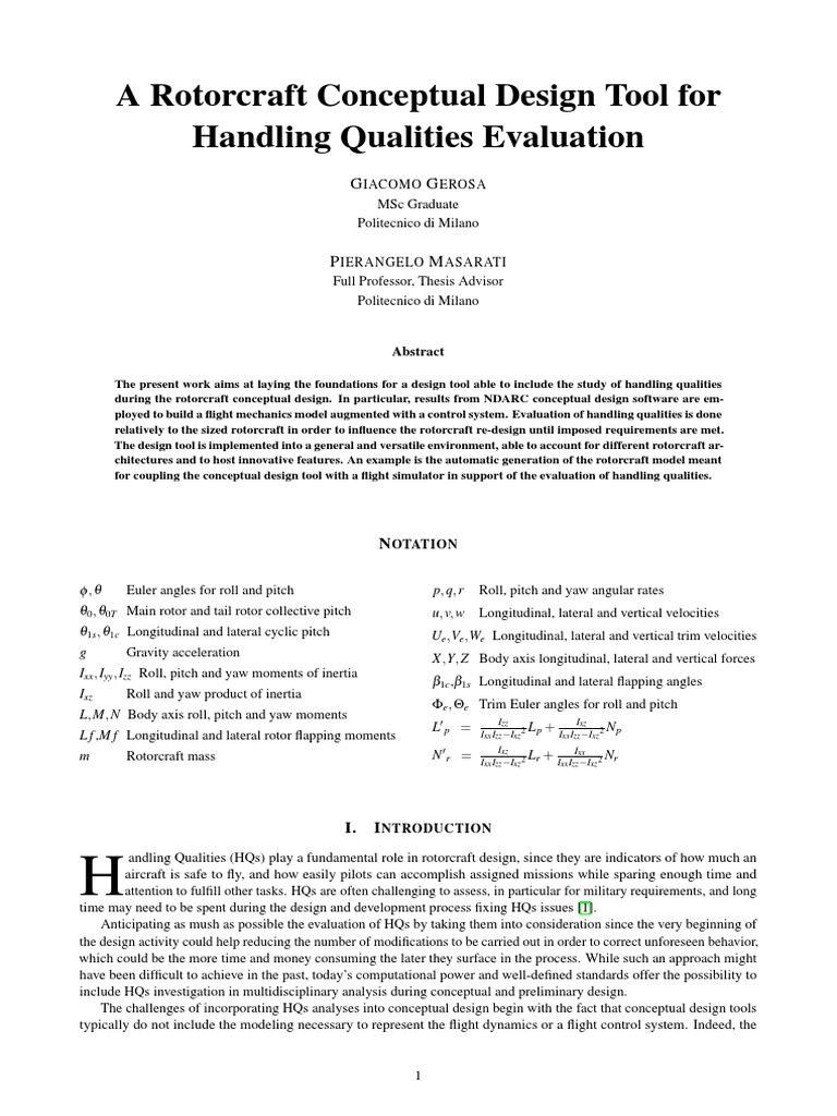 A Rotorcraft Conceptual Design Tool For Handling Qualities Evaluation ...