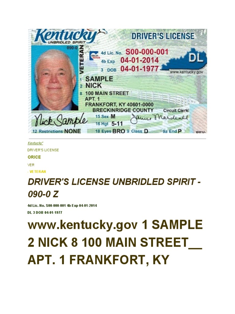 Kentucky Driver's License Sample | PDF