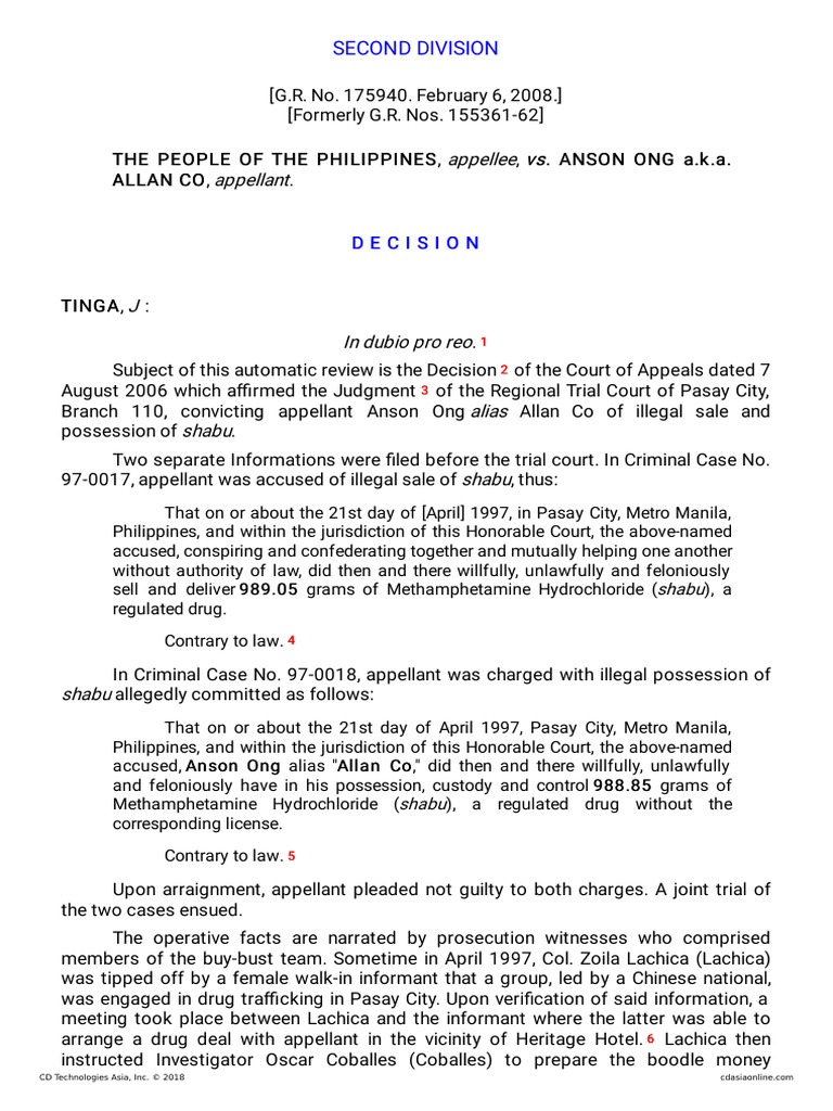 Appellee Vs Vs Appellant: Second Division | PDF | Burden Of Proof (Law ...