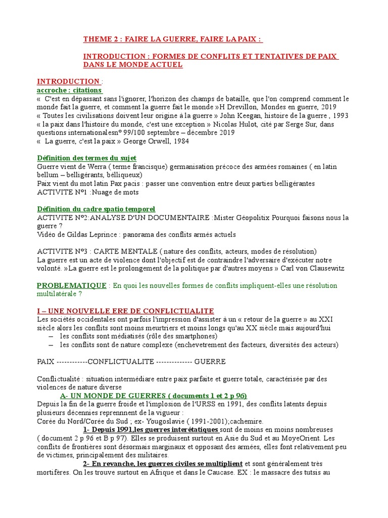 Le Défi De La Construction De La Paix Hggsp Dissertation Introduction Formes de Conflits Et Tentatives de Paix Dans Le Monde Actuel  | PDF | Guerre contre le terrorisme | État islamique en Irak et au Levant