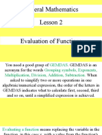 General Mathematics Lesson 2 Evaluation of Functions