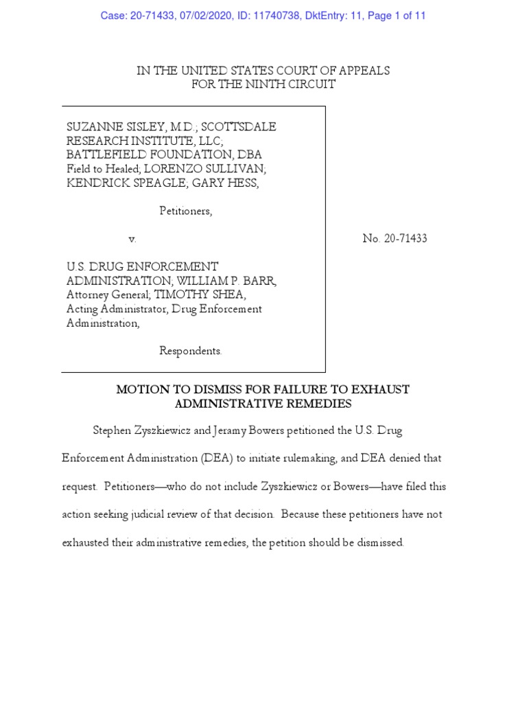 Scottsdale Research Vs DEA Ninth Circuit Court of Appeals Motion To