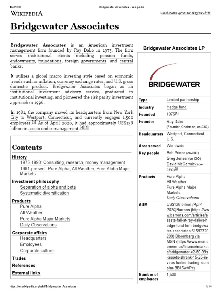Bridgewater Associates Wikipedia PDF Investing Financial Economics