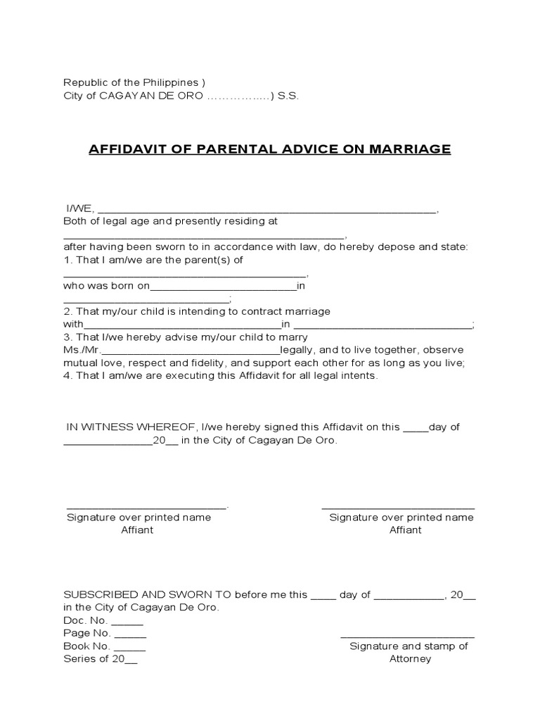 Affidavit of Parental Advice for Marriage | PDF
