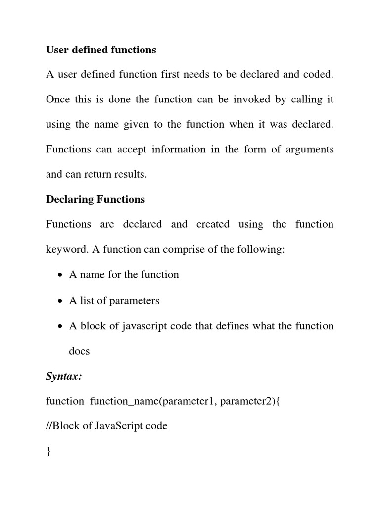 User Defined Functions: Syntax | PDF | Document Object Model | Java Script