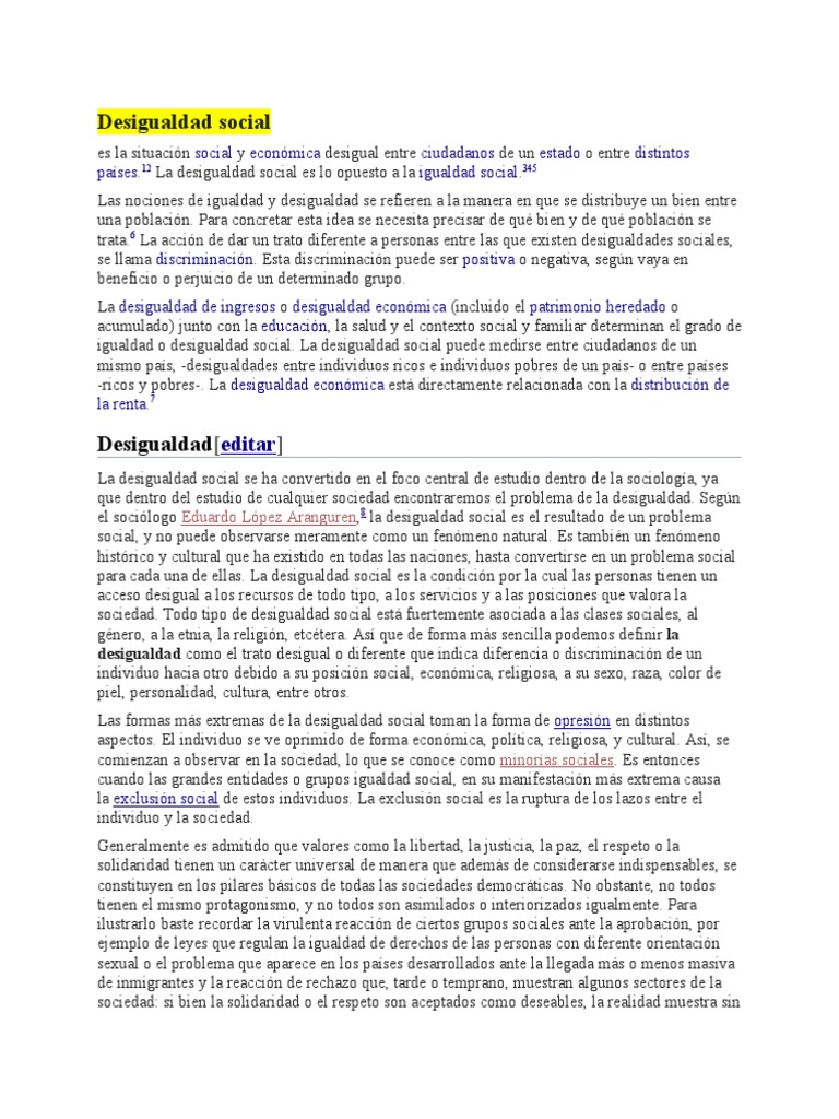 Desigualdad | PDF | Desigualdad social | Discriminación y relaciones ...