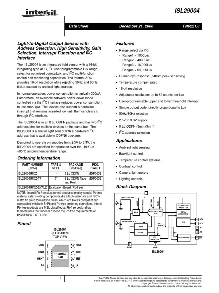 LighttoDigital Output Sensor With Address Selection, High Sensitivity