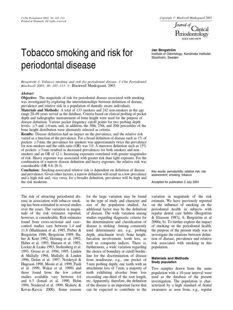 Tobacco Smoking and Risk For Periodontal Disease PDF Reference