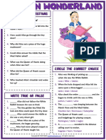 Alice in Wonderland Esl Printable Reading Comprehension Questions Worksheet For Kids