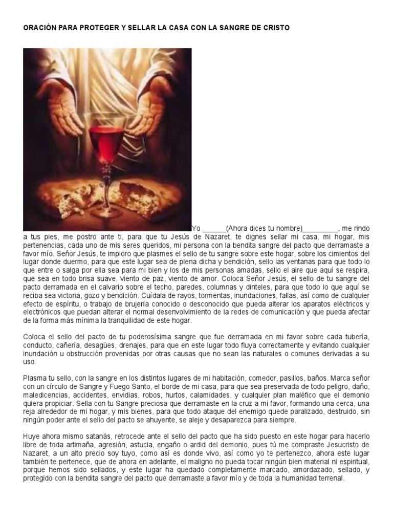 Oración Para Proteger Y Sellar La Casa Con La Sangre De Cristo Pdf