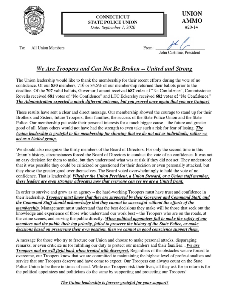 Connecticut State Police Union Letter | PDF | Government