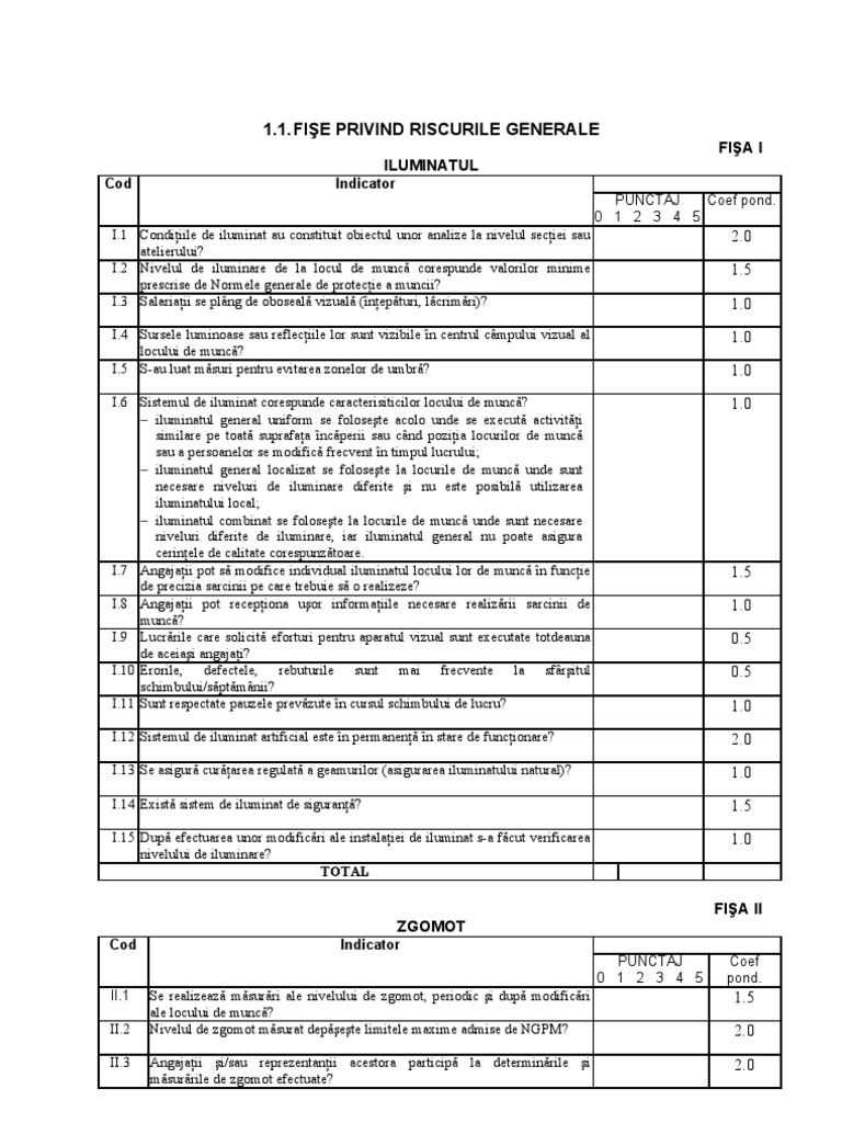 Fise Pentru Riscuri Generale Si Riscuri Specifice | PDF