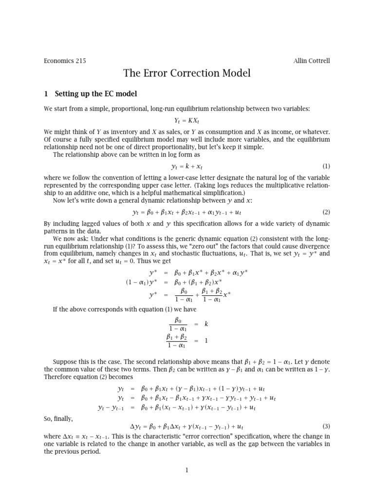The Error Correction Model | PDF | Errors And Residuals | Statistical ...