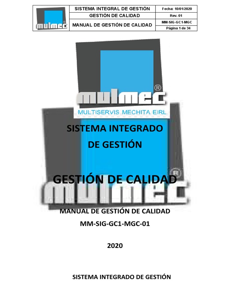 Manual de Gestión de Calidad 2020 | PDF | Sistema de manejo de calidad ...