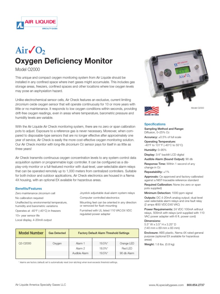 O2000 Wireless Oxygen Deficiency Monitor | PDF | Relay | Oxygen