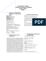 Universidad de Córdoba Departamento de Idiomas Extranjeros Activity 2 Week 3 English I