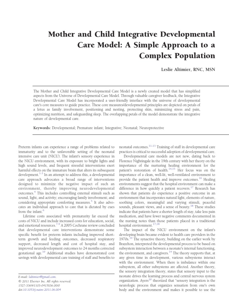 Mother and Child Integrative Developmental Care Model A Simple