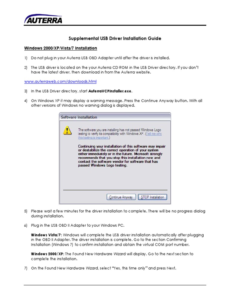 Supplemental USB Driver Installation Guide: Windows 2000/XP/Vista/7 ...