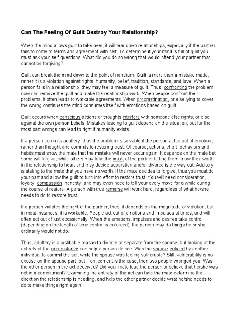 Can The Feeling of Guilt Destroy Your Relationship | PDF | Guilt ...