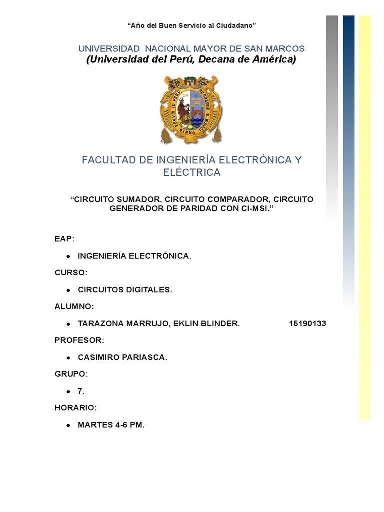 Circuitos Digitales: Sumador, Comparador y Paridad | PDF | Poco ...