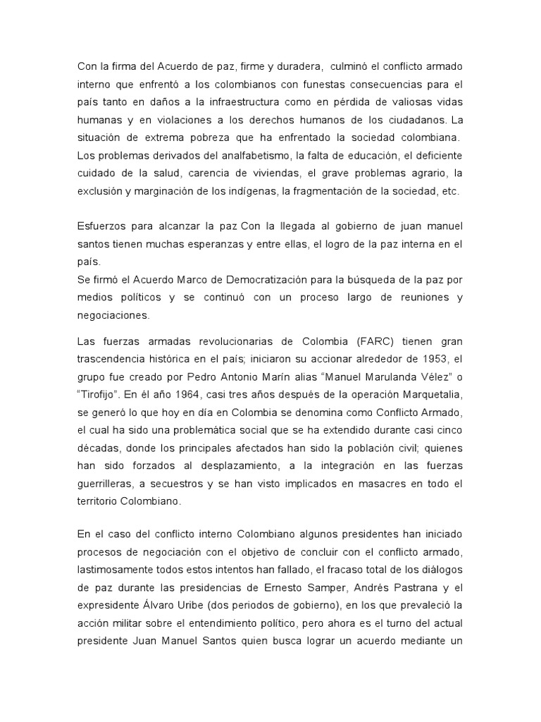Acuerdo de Paz en Colombia: Un Análisis | PDF | Colombia | Gobierno
