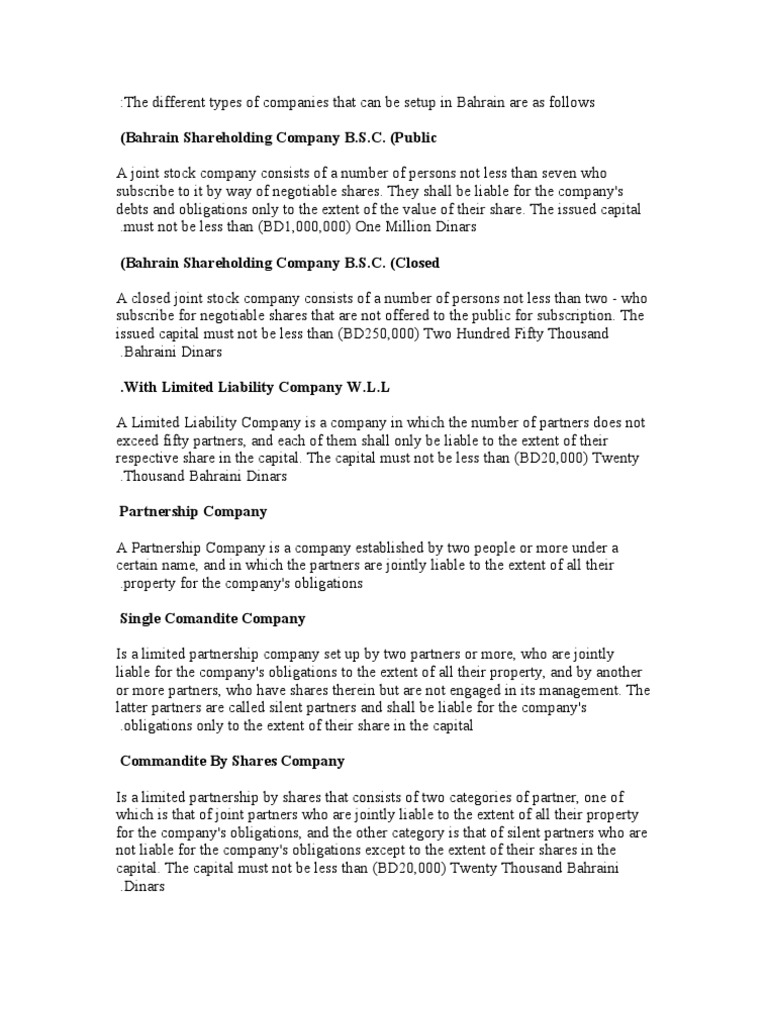Type Of Companies In Bahrain Partnership Limited Partnership