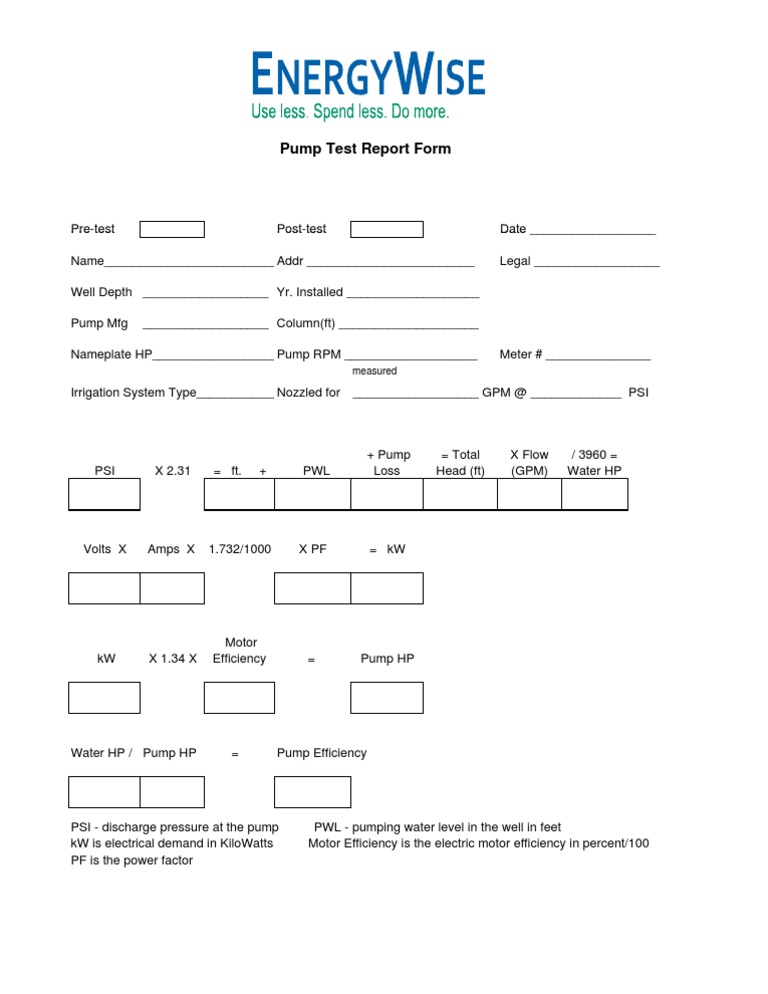 Pump Test Report Form and Guidelines | PDF