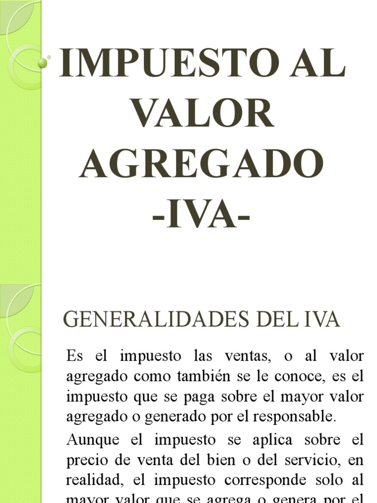 Generalidades Del Iva | PDF | Impuesto al valor agregado | Impuestos