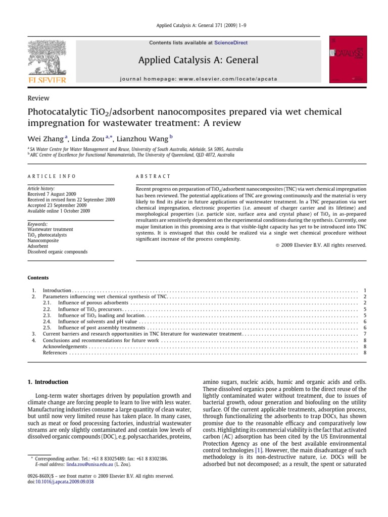 TiO2 Nanocomposites for Wastewater Treatment | PDF | Adsorption ...