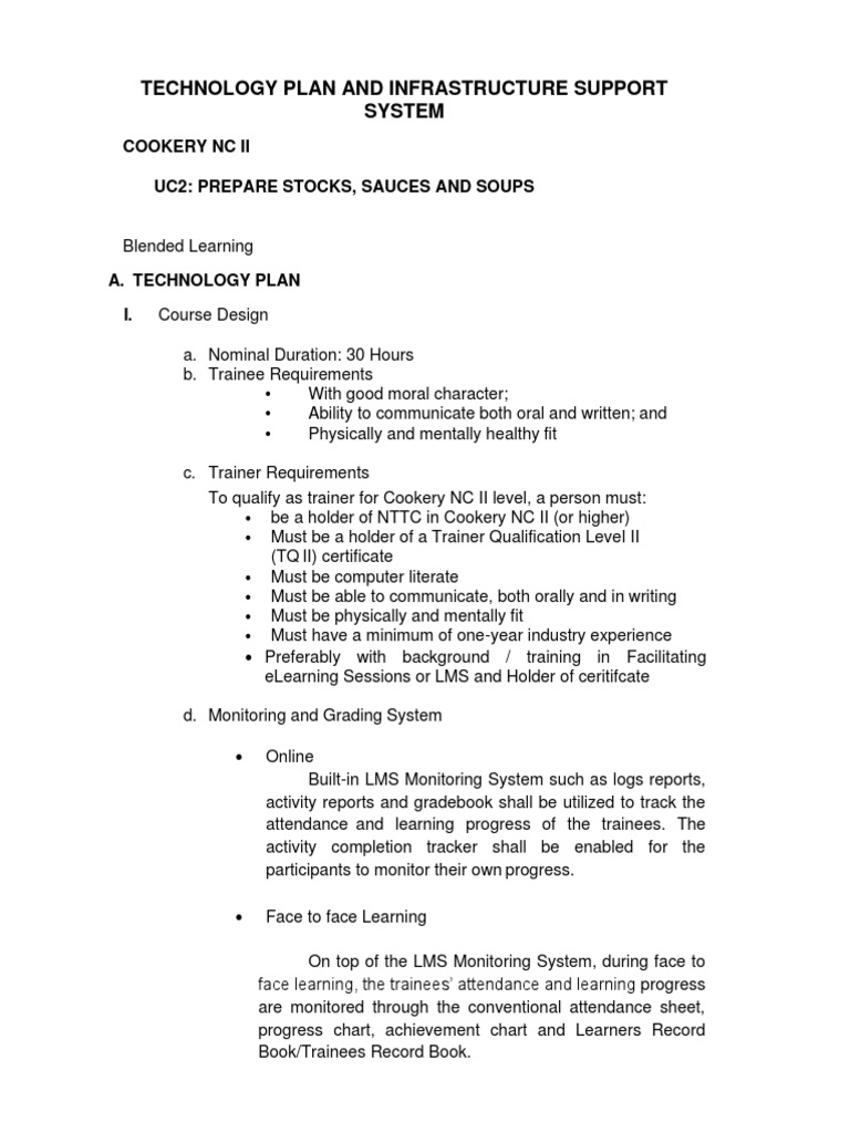 Cookery NC II Technology Plan | PDF | Educational Technology | Test ...