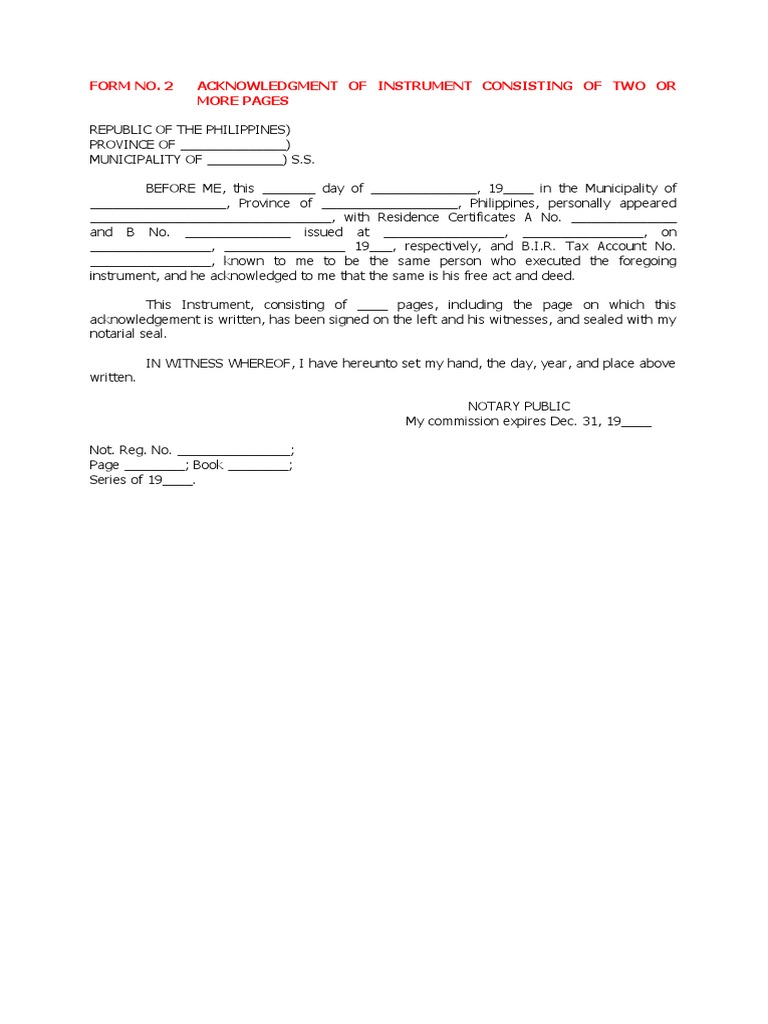 Acknowledgment of Instrument Form | PDF