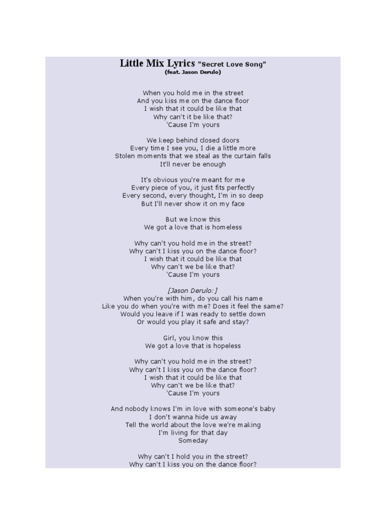 Little Mix Lyrics Secret Love Song