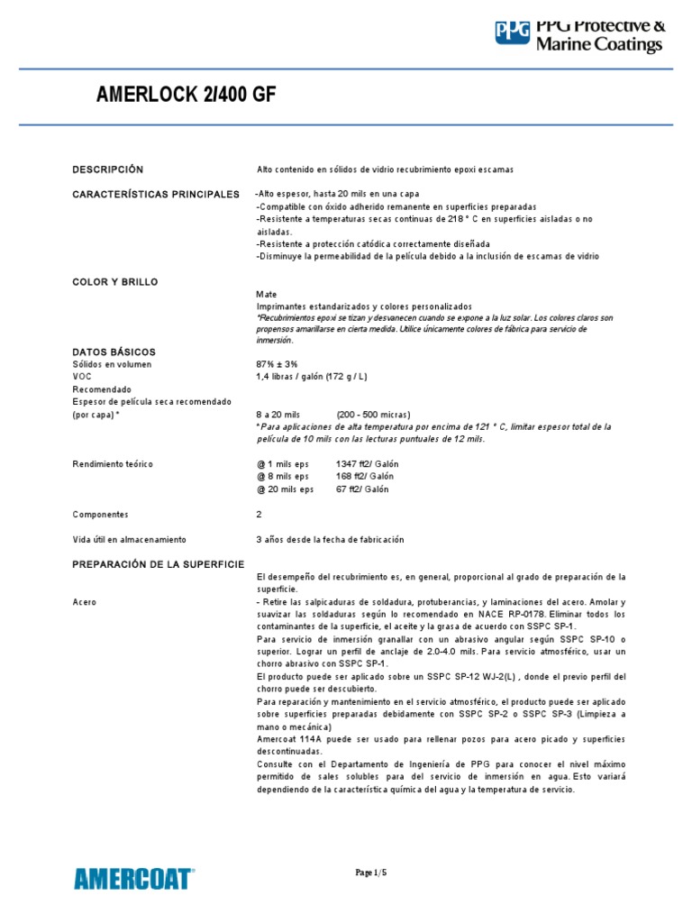 Ficha Técnica Amerlock 2/400 GF | PDF | Solvente | La contaminación del ...