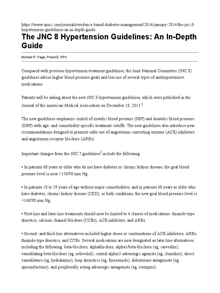 The JNC 8 Hypertension Guidelines An InDepth Guide Michael R. Page