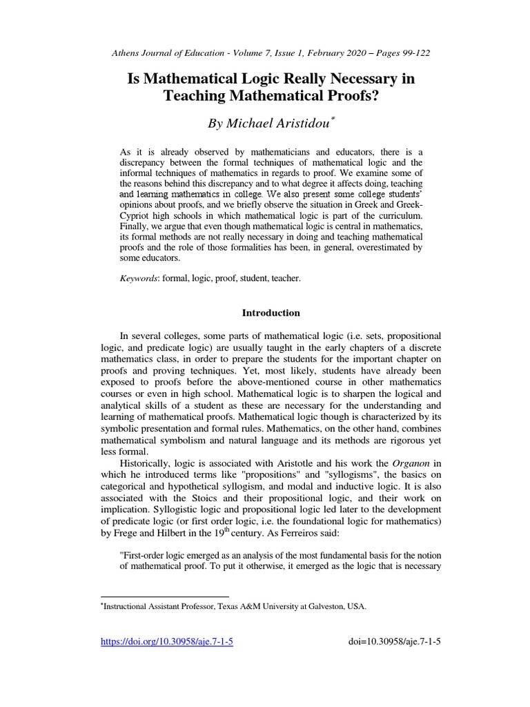 Is Mathematical Logic Really Necessary in Teaching Mathematical Proofs ...