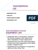 Basic Engineering Package: Equipment List Line List Piping Service Index Instrument List