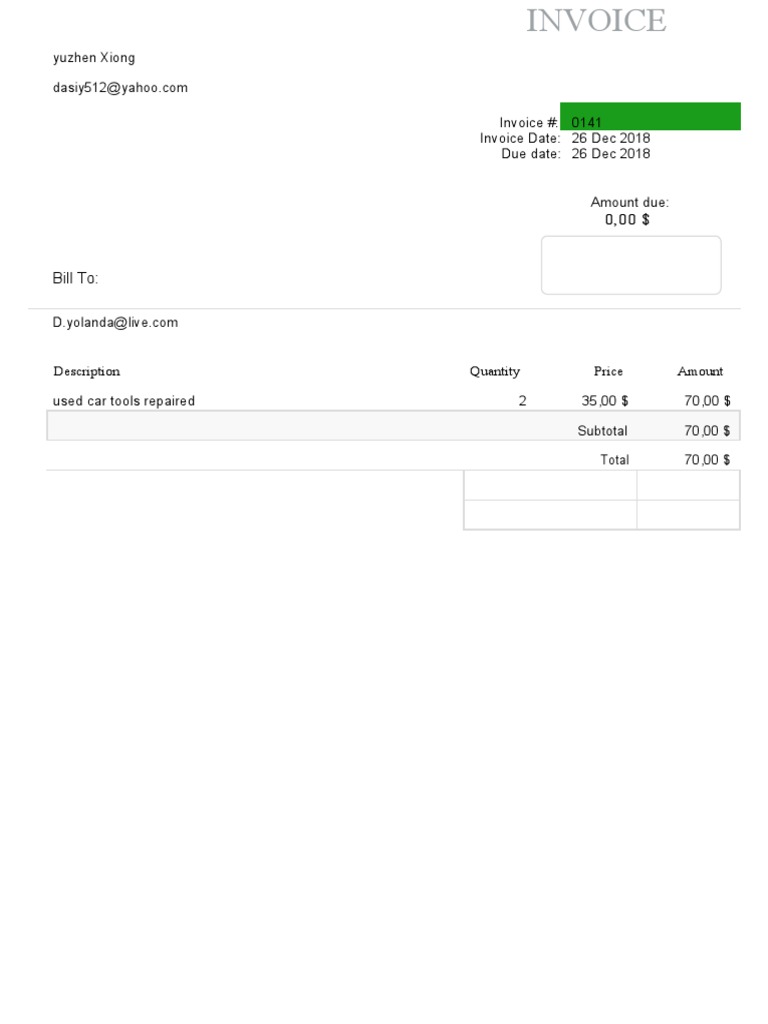 Invoice #0141 for Car Tool Repair | PDF
