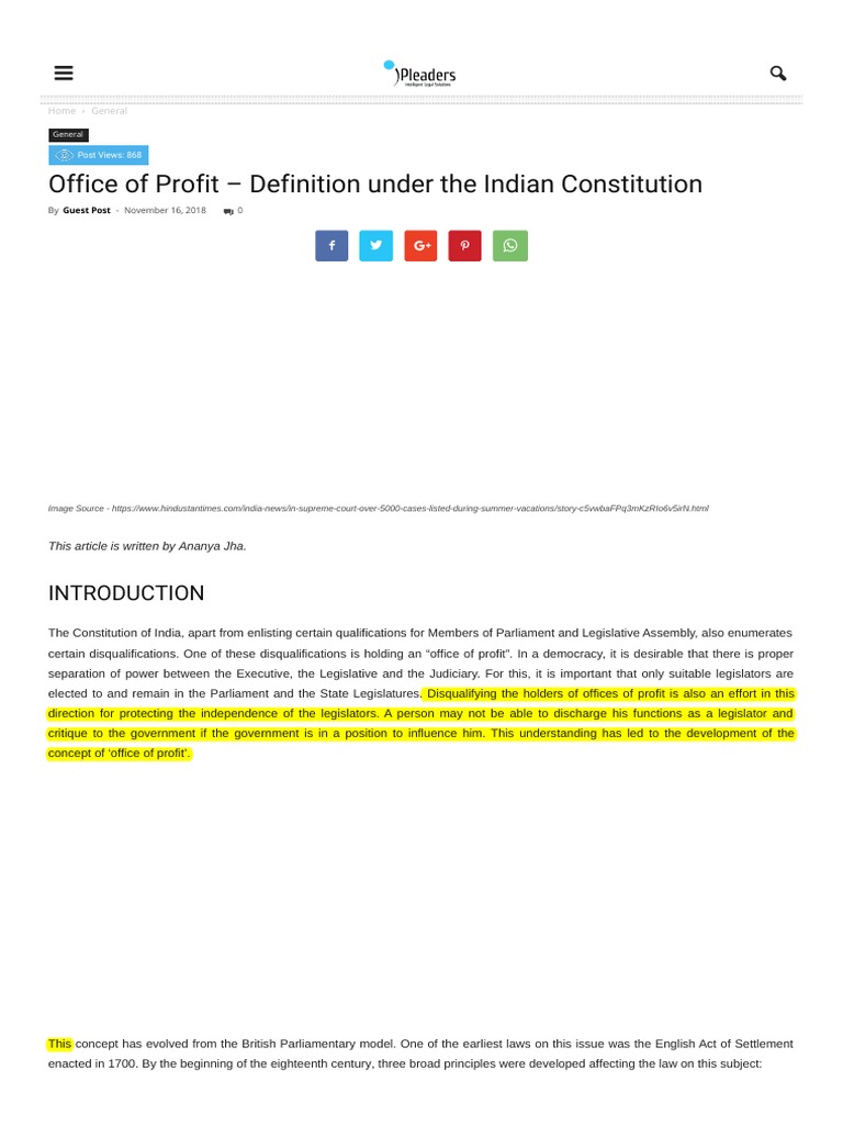 Office of Profit PDF Constitution Parliament