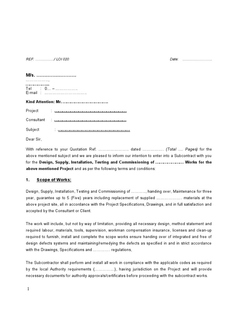 Loi - Format | PDF | General Contractor | Electrical Wiring