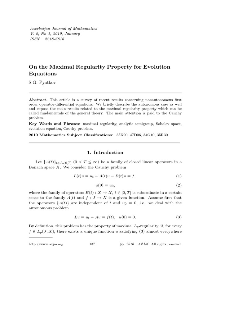 Maximal Regularity in Evolution Equations | PDF | Equations ...