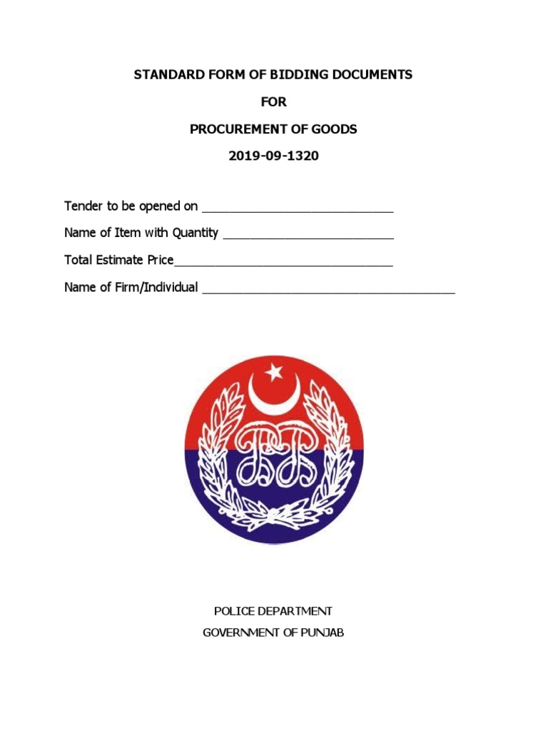 Punjab Police Standard Bidding Document | PDF | Private Law | Business