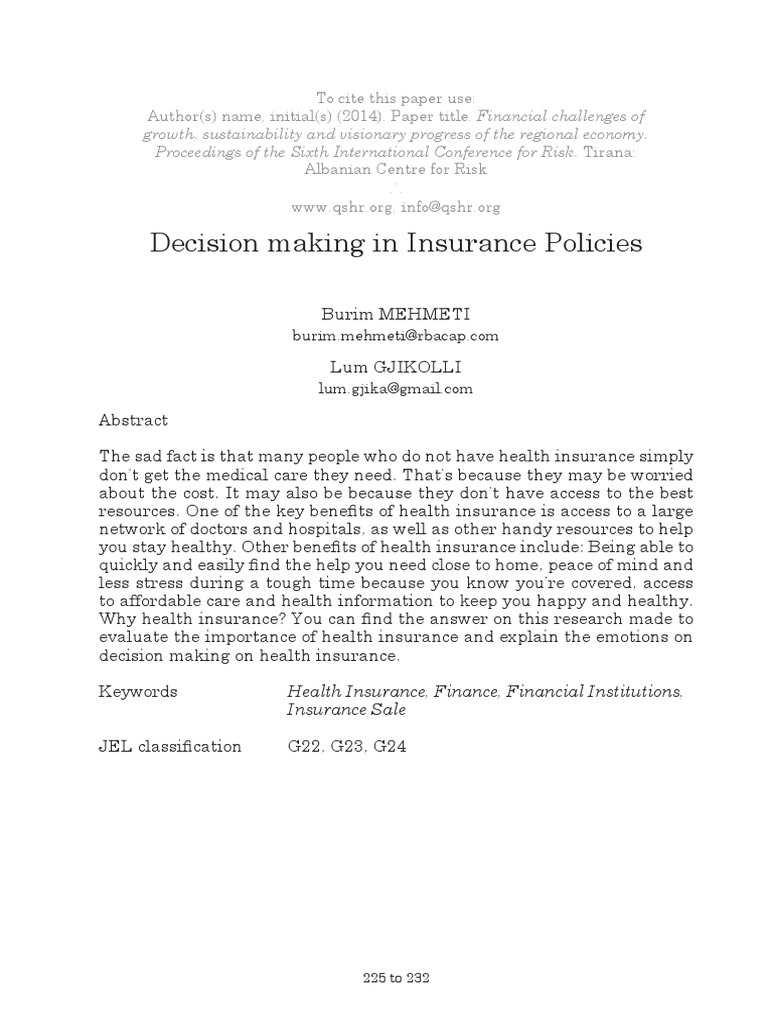Emotional Drivers in Health Insurance Decisions | PDF | Insurance | Risk