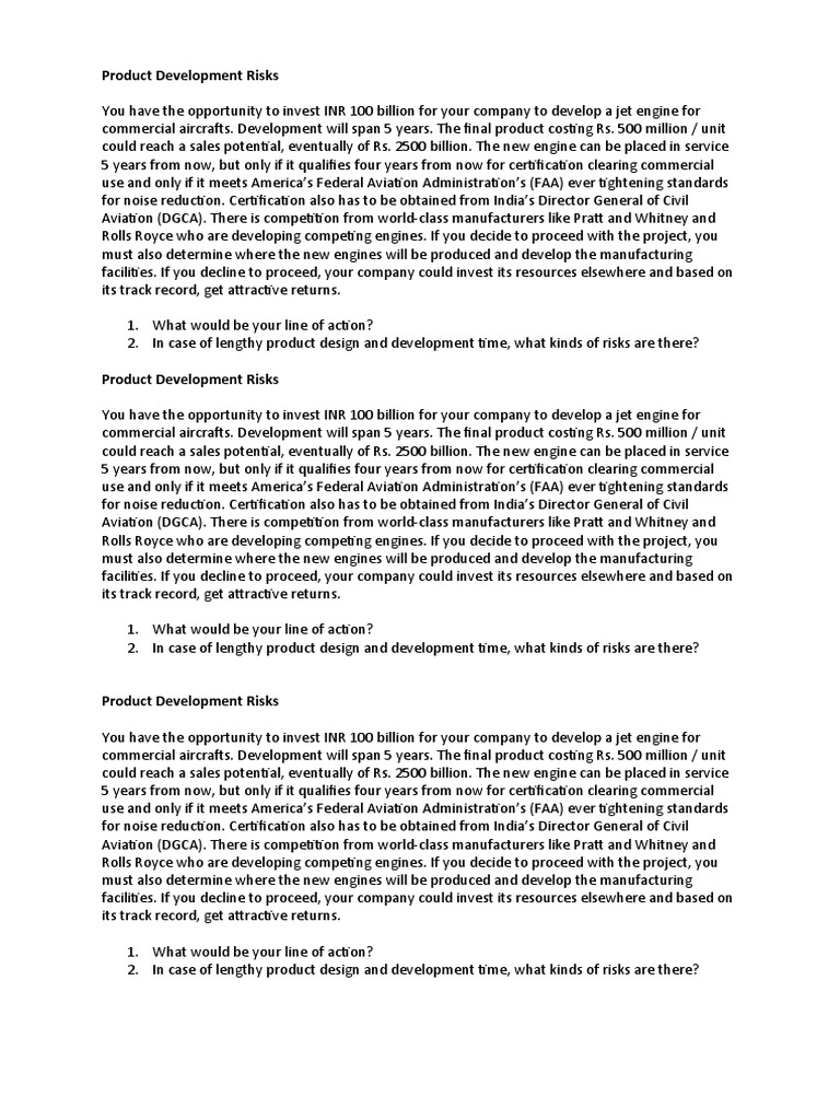 Product Development Risks | PDF | Federal Aviation Administration ...
