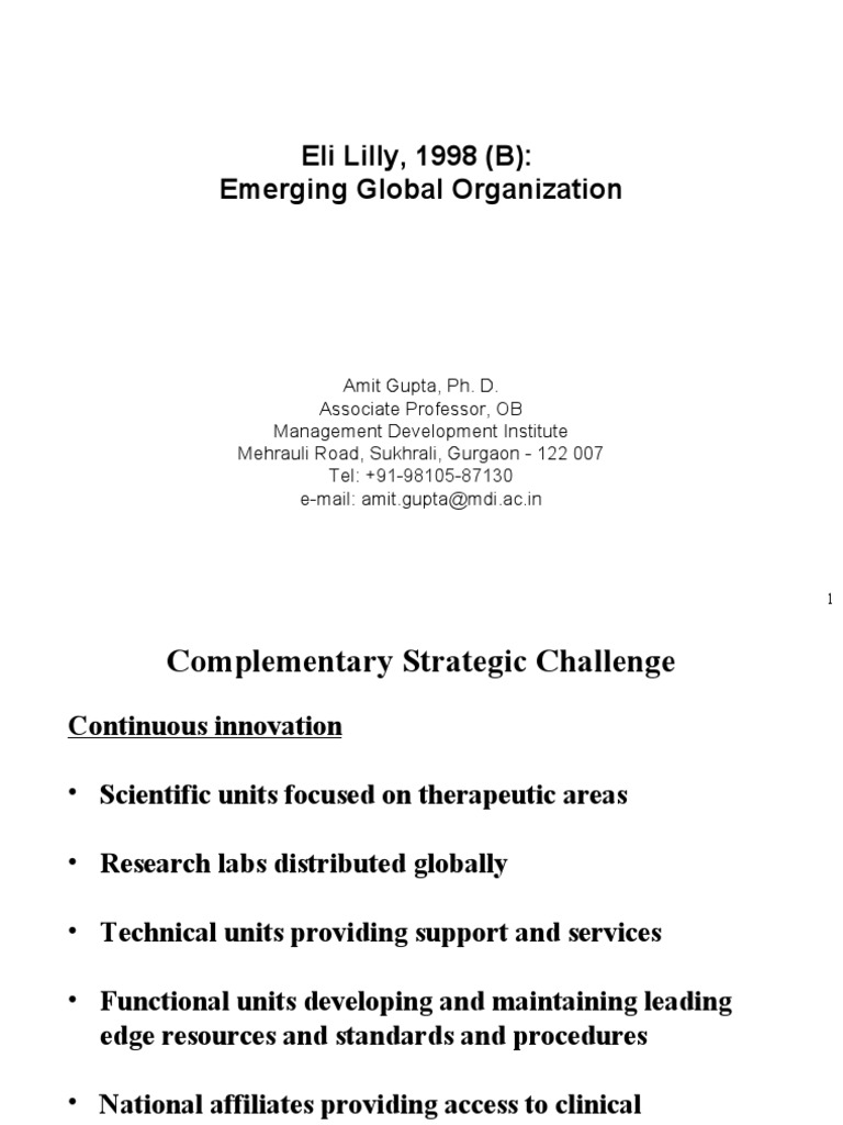 Eli Lilly, 1998 (B) : Emerging Global Organization | PDF | Market ...