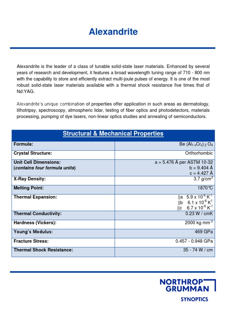 Alexandrite: Structural & Mechanical Properties | PDF | Laser | Natural ...