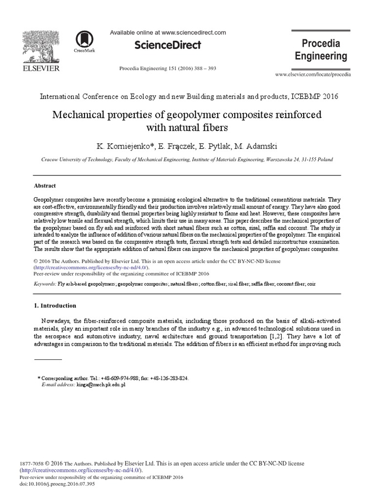Mechanical Properties of Geopolymer Composites Reinforced With Natural ...
