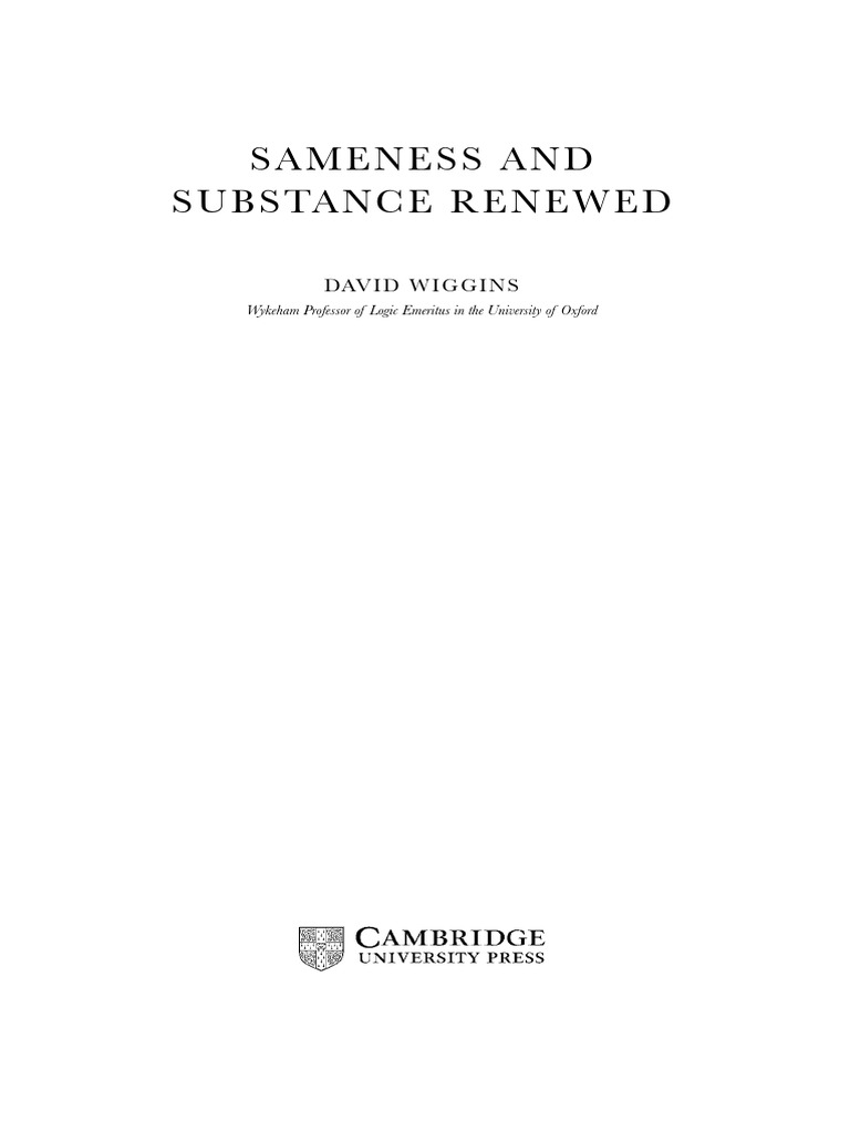 Sameness Substance PDF A Priori And A Posteriori Concept