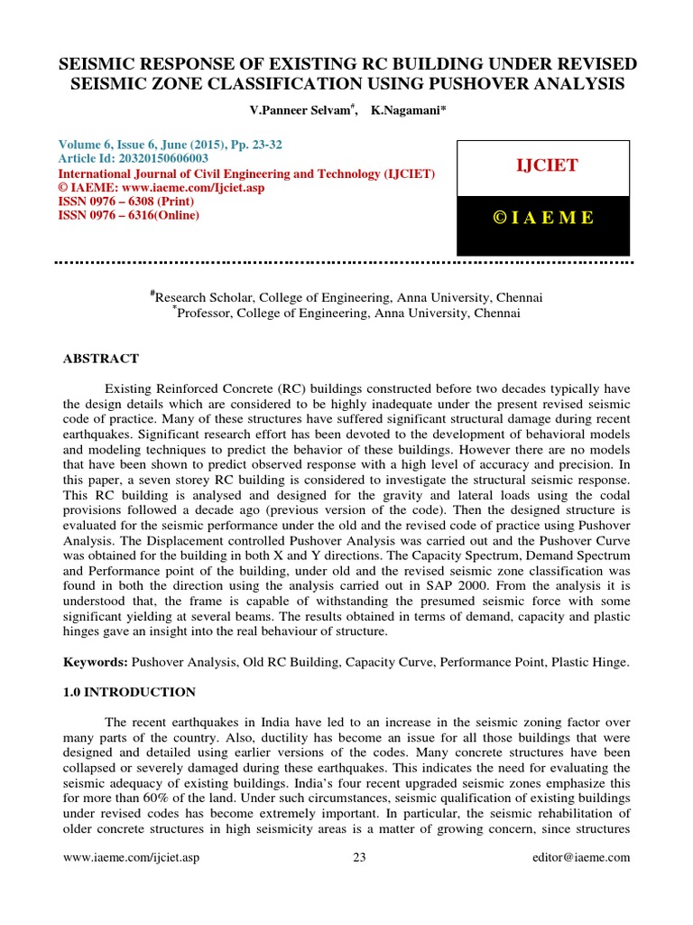 Seismic Response of Existing RC Building PDF | PDF | Civil Engineering ...