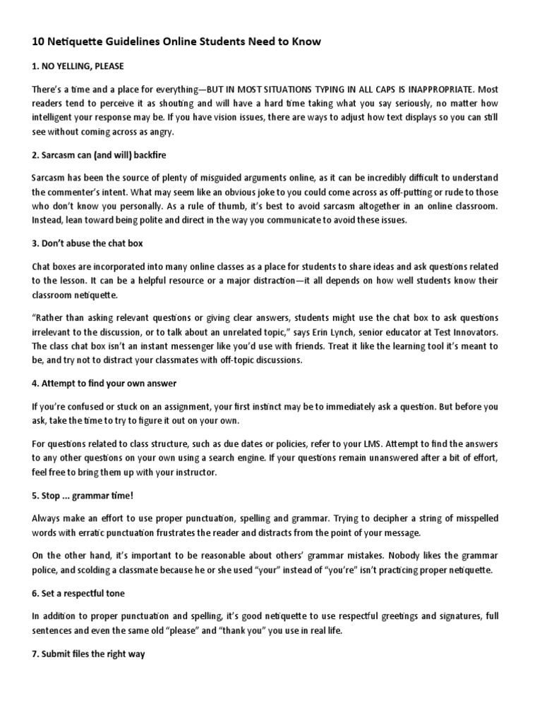 10 Essential Netiquette Rules for Students | PDF | Conversation ...